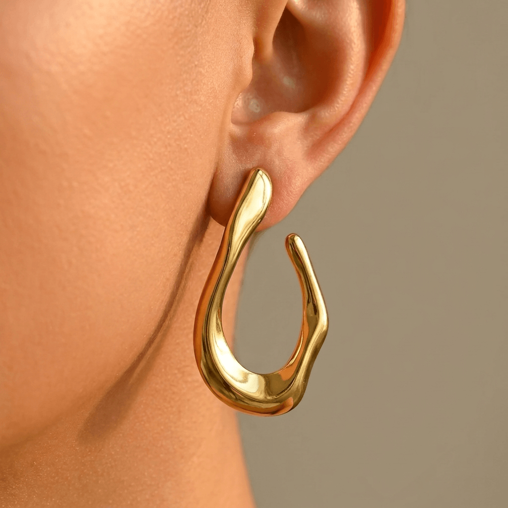 Gold Chunky C Shaped Drop Earrings