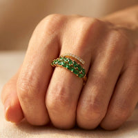 Gold Emerald Marquise Leaf Ring