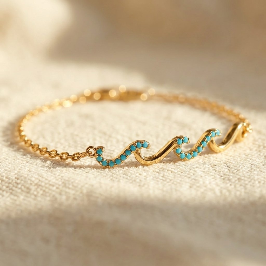 Boho Gold Turquoise Wave Bracelet