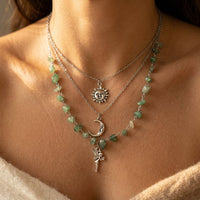 Bohemian Silver Prehnite Three Layer Necklace