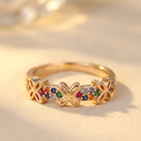 Boho Gold Multicolor Gemstone Floral Ring