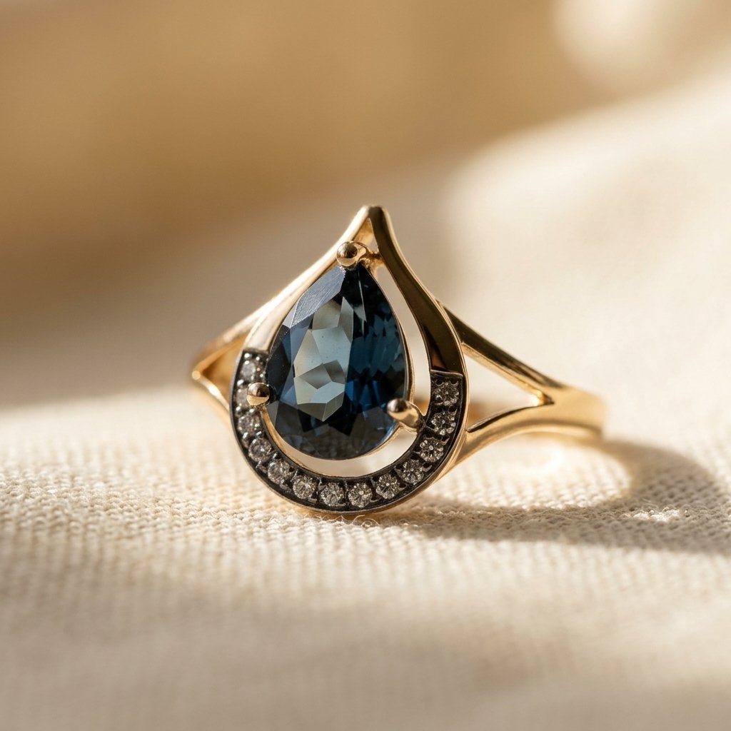 Gold London Blue Topaz Teardrop Ring