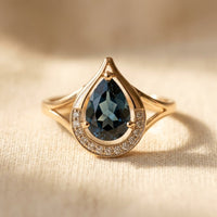 Gold London Blue Topaz Teardrop Ring