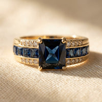 Gold Blue Sapphire Cushion Ring