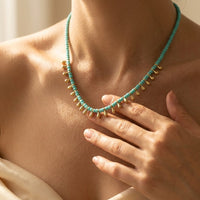 Boho Gold Turquoise Teardrop Beaded Necklace