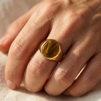 Gold Oval Tiger's Eye Stone Signet Ring