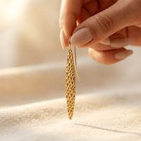 Gold Textured Long Oval Drop Earrings