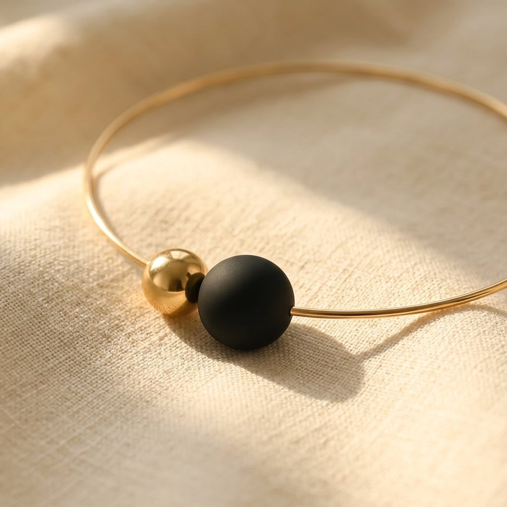 Minimalist Gold Black Round Sphere Necklace