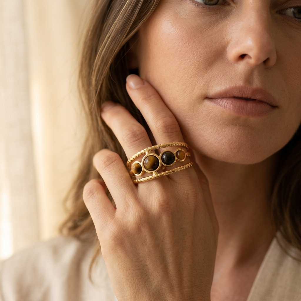 Vintage Gold Tigers Eye Multi Stone Ring