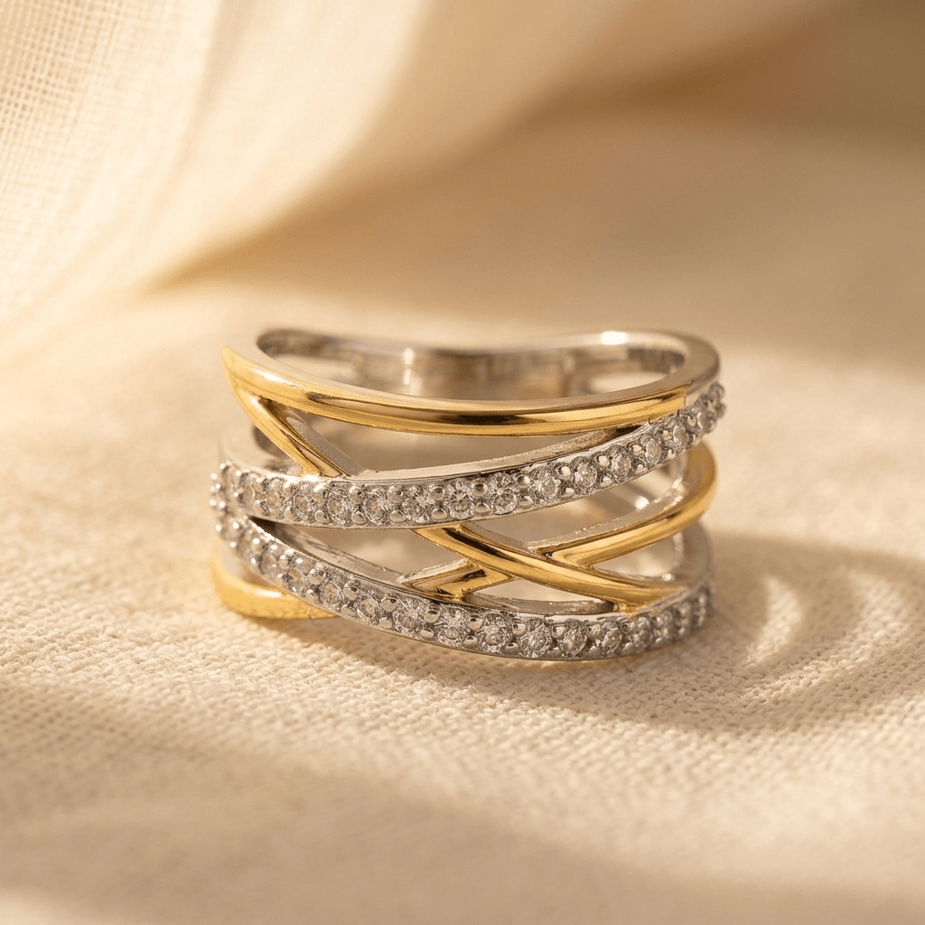Silver Gold Crossover Cubic Zirconia Ring
