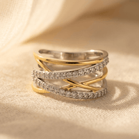 Silver Gold Crossover Cubic Zirconia Ring