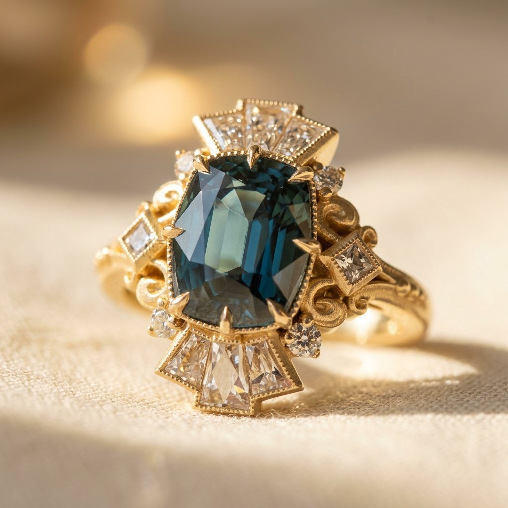 Vintage Gold Sapphire Filigree Ring
