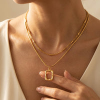 Minimalist Gold Double Layer Square Pendant Necklace