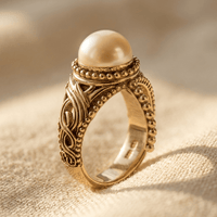 Vintage Gold Pearl Ornate Carved Ring