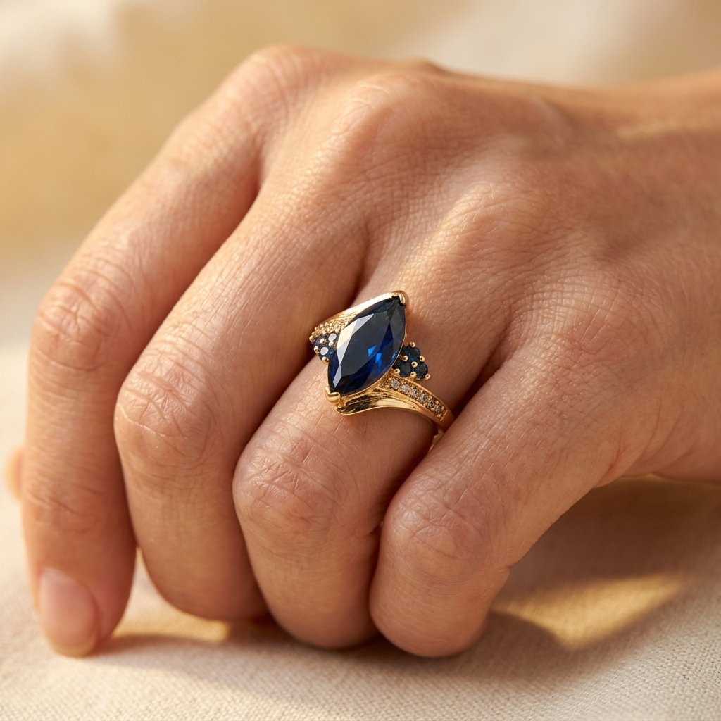 Gold Sapphire Marquise Filigree Ring