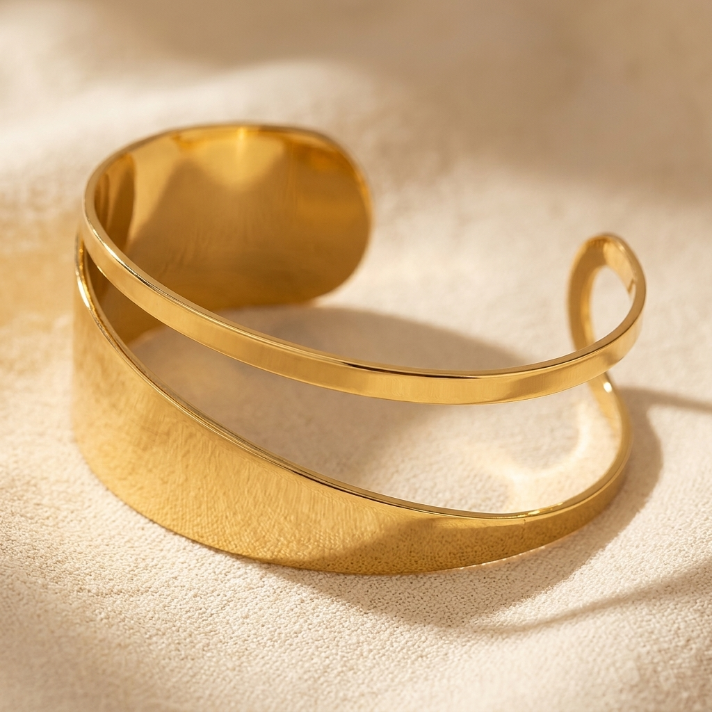 Gold Stainless Steel Textured Cuff Bracelet
