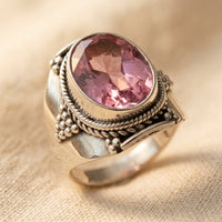 Vintage Silver Pink Tourmaline Oval Ring