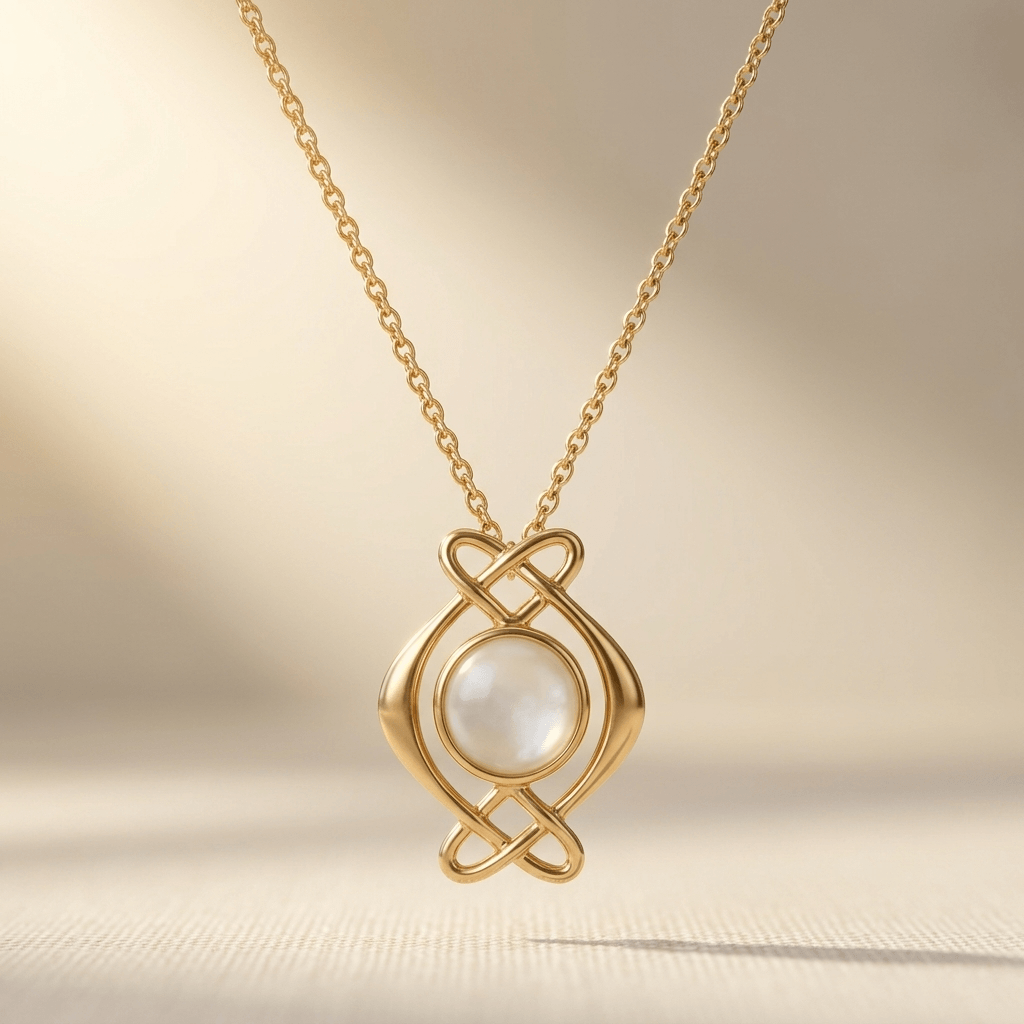 Gold Pearl Infinity Knot Pendant Necklace