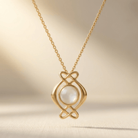 Gold Pearl Infinity Knot Pendant Necklace