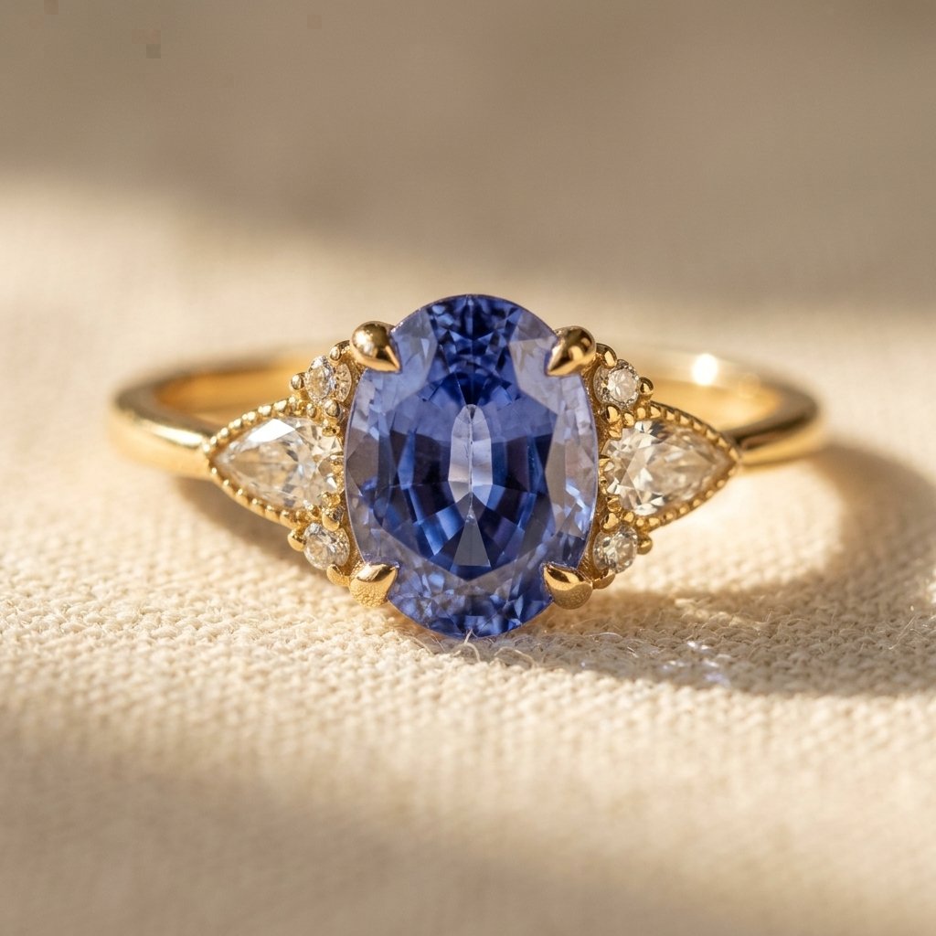 Vintage Gold Blue Sapphire Diamond Cluster Ring