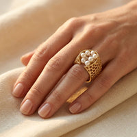 Gold Filigree Pearl Cluster Ring