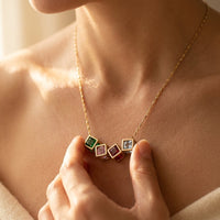 Gold Multicolor Square Stone Necklace