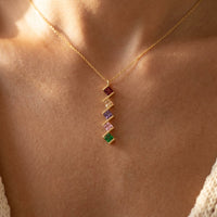 Colorful Gold Rainbow Square Pendant Necklace