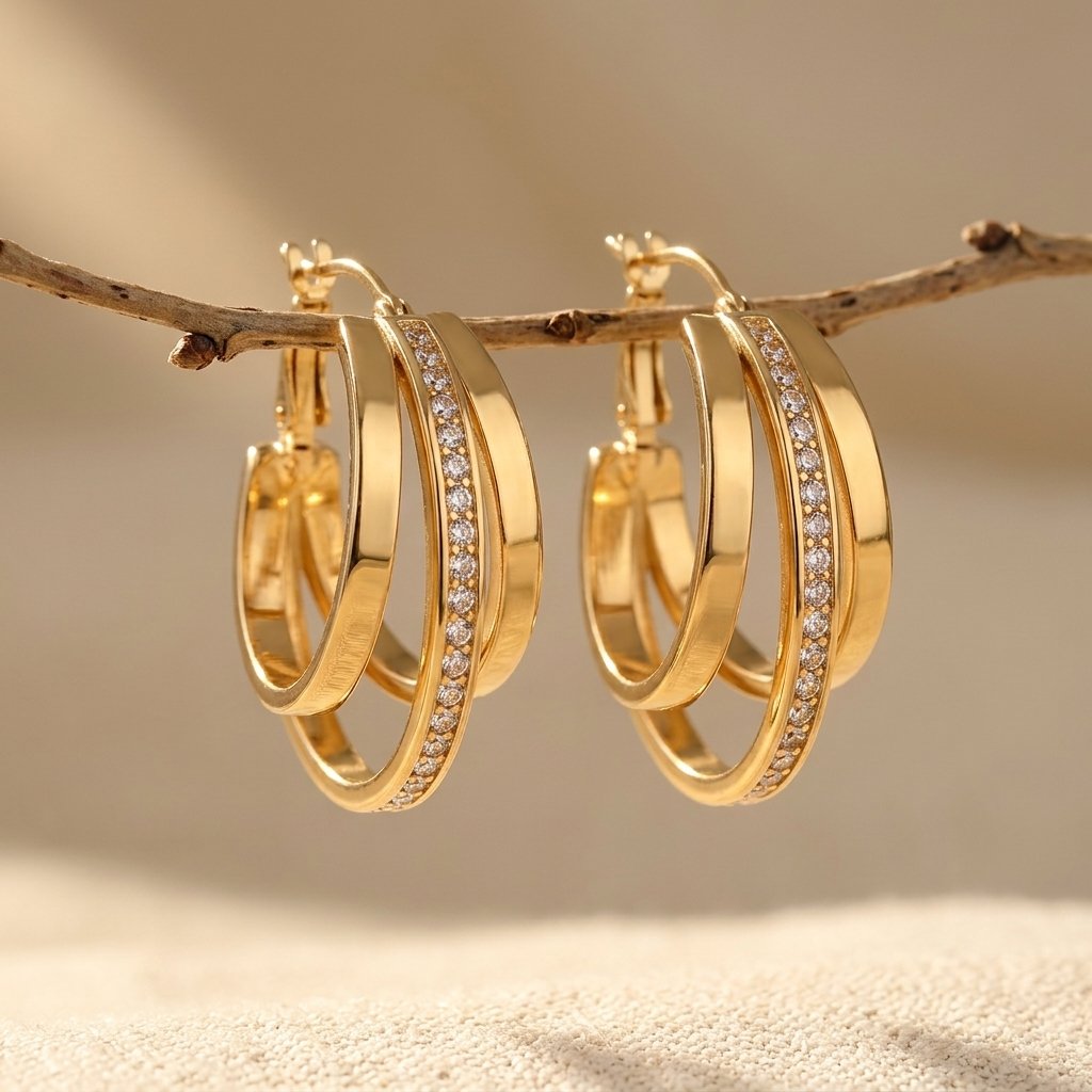 Gold Crystal Double Hoop Earrings