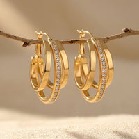 Gold Crystal Double Hoop Earrings