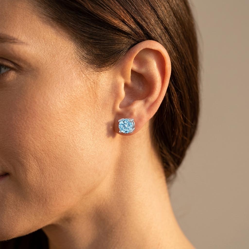 Blue Cubic Zirconia Round Stud Earrings
