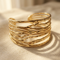 Gold Textured Hollow Wave Cuff Bracelet