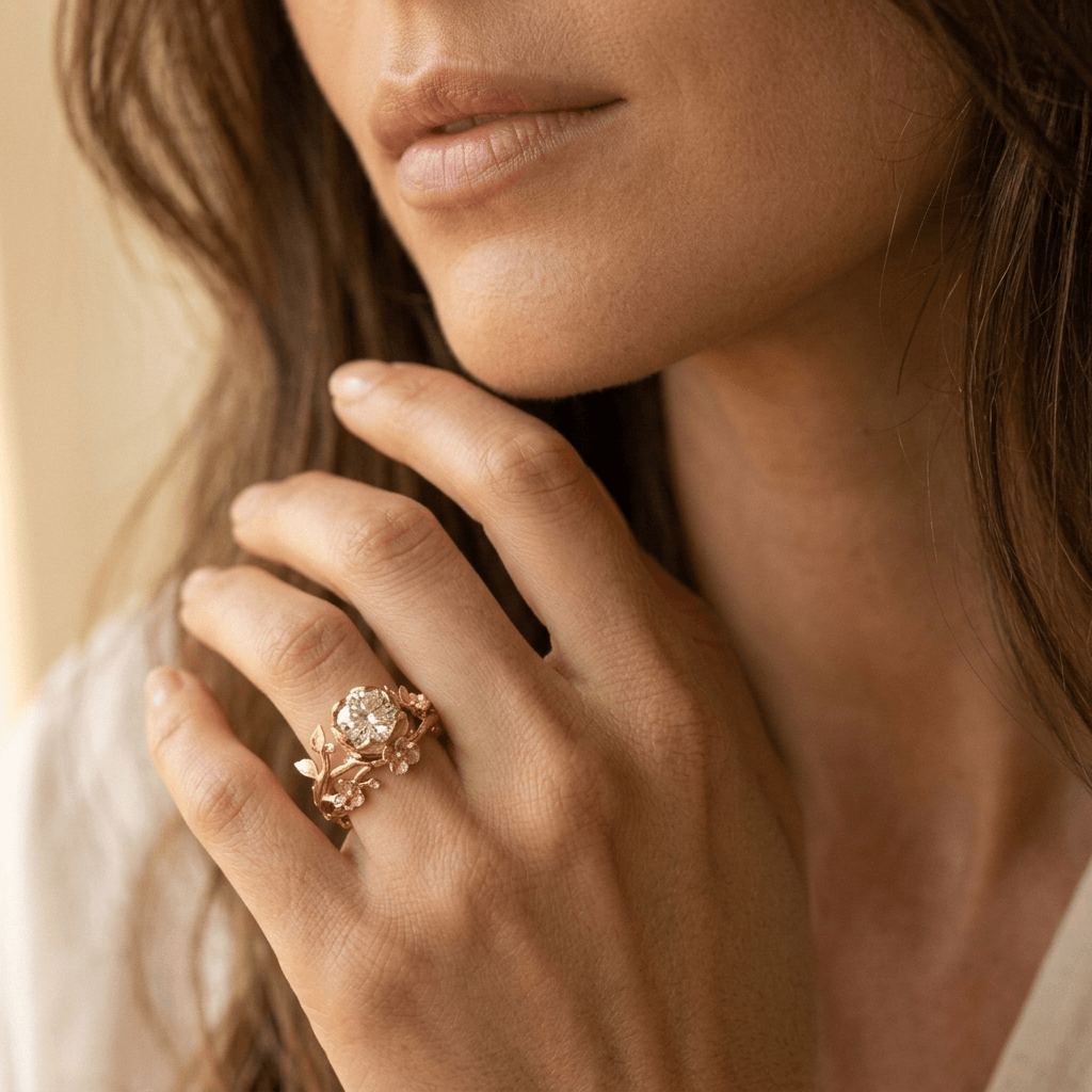 Exquisite Flower Zirconia Retro Handmade Engagement Ring