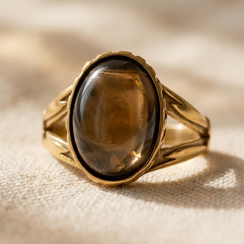 Gold Tigers Eye Oval Cabochon Ring