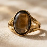Gold Tigers Eye Oval Cabochon Ring