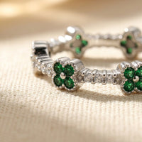 Silver Emerald Four Leaf Clover Ring
