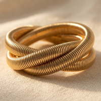 Gold Ribbed Stackable Layered Bracelet