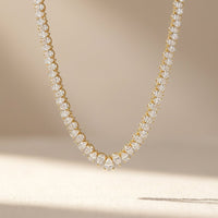 Gold Pear Shaped Diamond Tennis Necklace