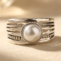 Bohemian Silver Pearl Twisted Statement Ring