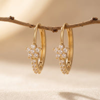 Gold Cubic Zirconia Flower Hoop Earrings