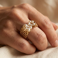 Gold Filigree Pearl Cluster Ring