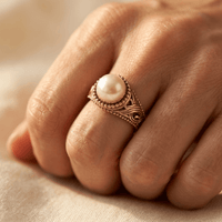 Vintage Gold Pearl Ornate Carved Ring