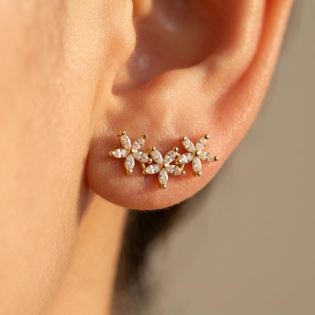 Elegant Sparkling Floral Copper Earrings