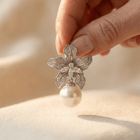Elegant Flower Pearl Silver Drop Earrings