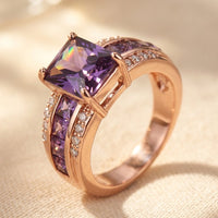 Elegant Vintage Style Rectangular Purple Zirconia Ring