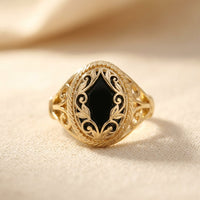 Vintage Gold Filigree Black Onyx Ring