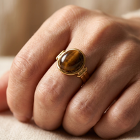 Vintage Gold Oval Tiger Eye Stone Ring
