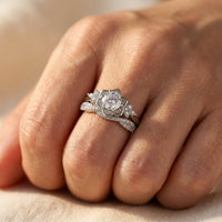 Vintage Silver Filigree Round Cubic Zirconia Ring Set