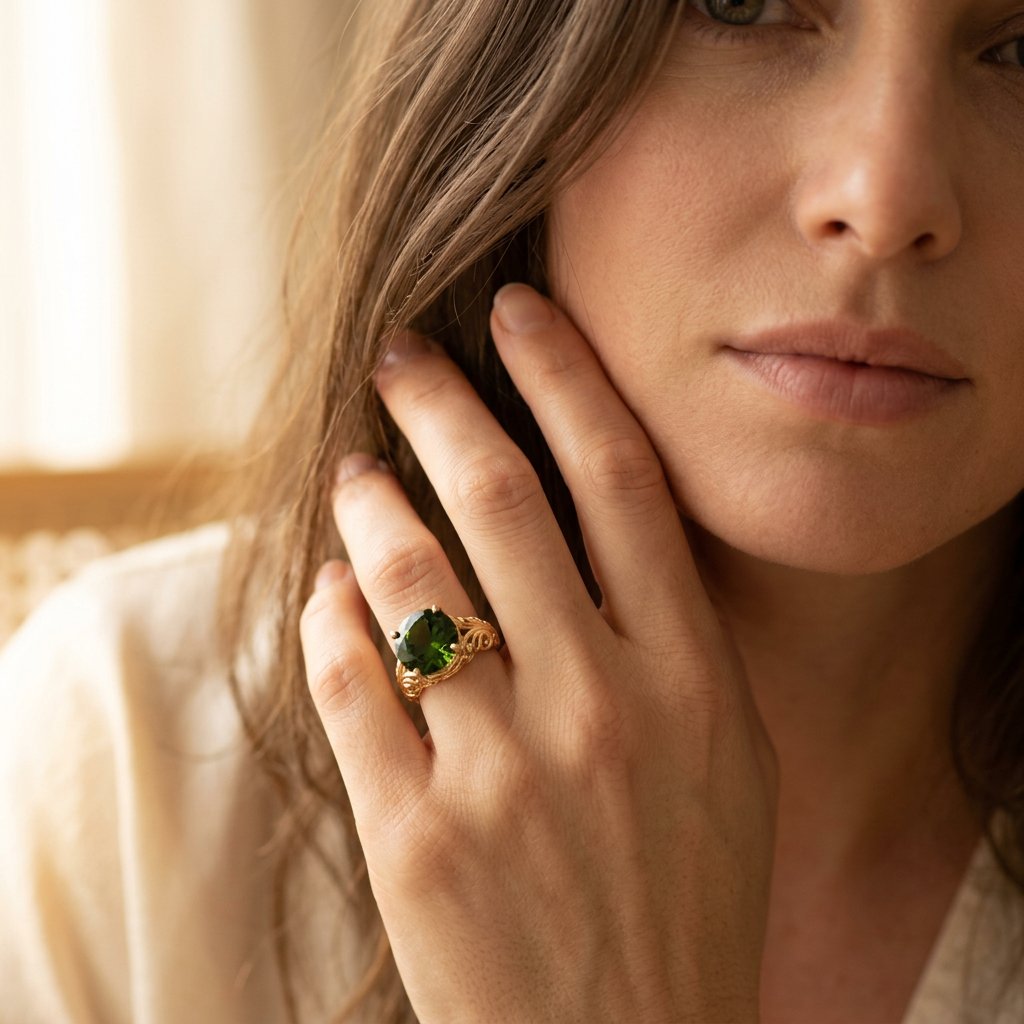 Vintage Gold Filigree Peridot Oval Ring