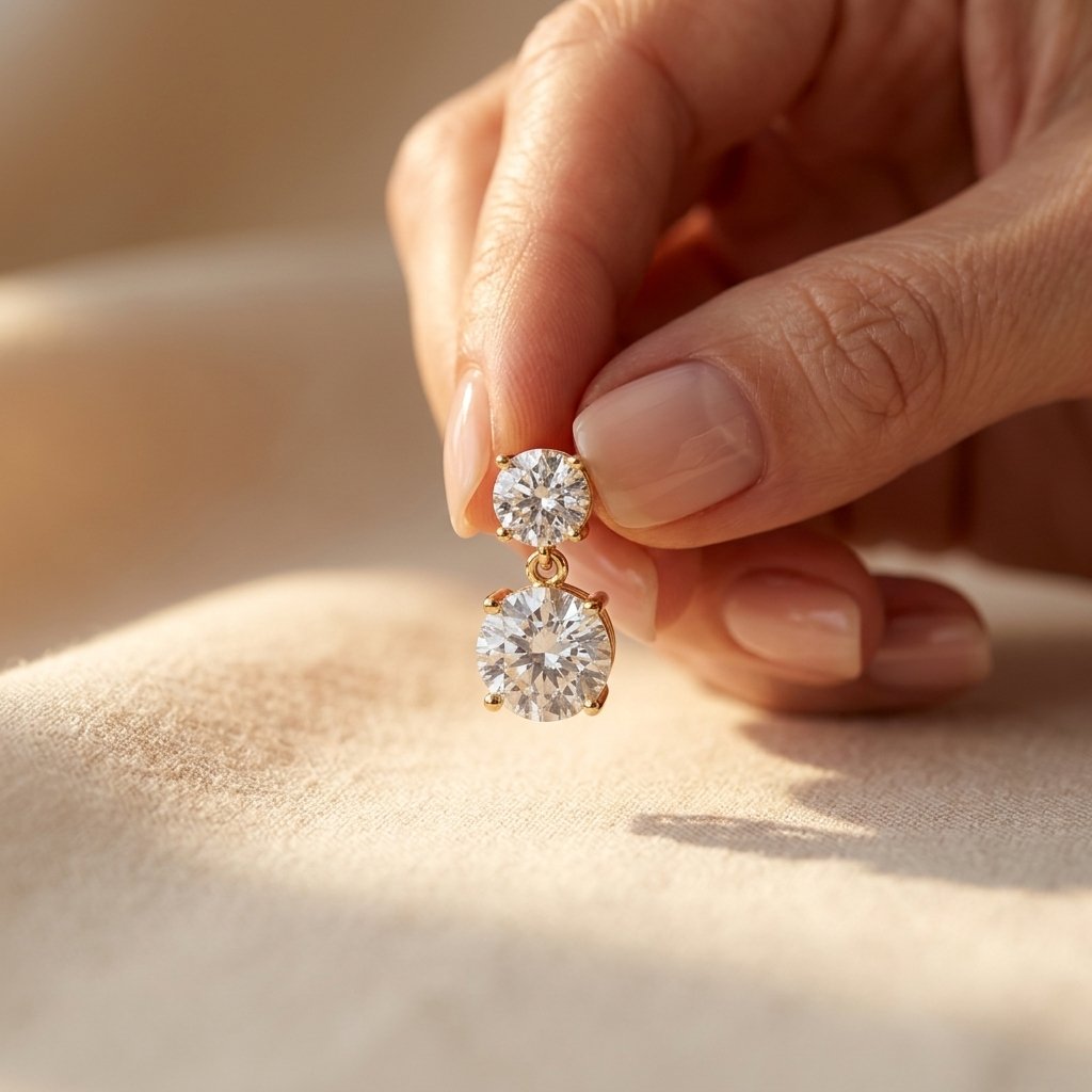 Gold Round Cubic Zirconia Drop Earrings