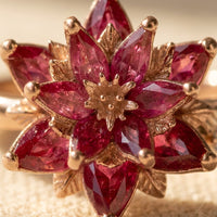 Vintage Handmade Red Cubic Zirconia Lotus Flower Ring